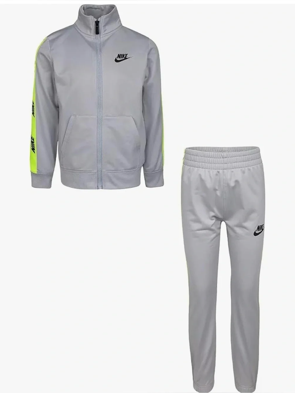 Nike Boy's Logo Taping Jacket and Pants Two-Piece Track Set Light gray/lime 2794